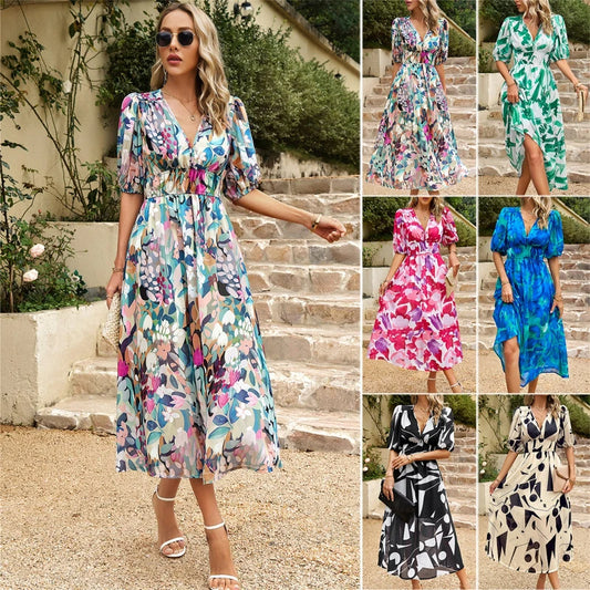 2024 Woman Swimwear Long Dress New Summer Outdoor Push Up High Waist Bathing Suits Beach Wear V-neck Cover-Ups Swimming Clothing LUXLIFE BRANDS