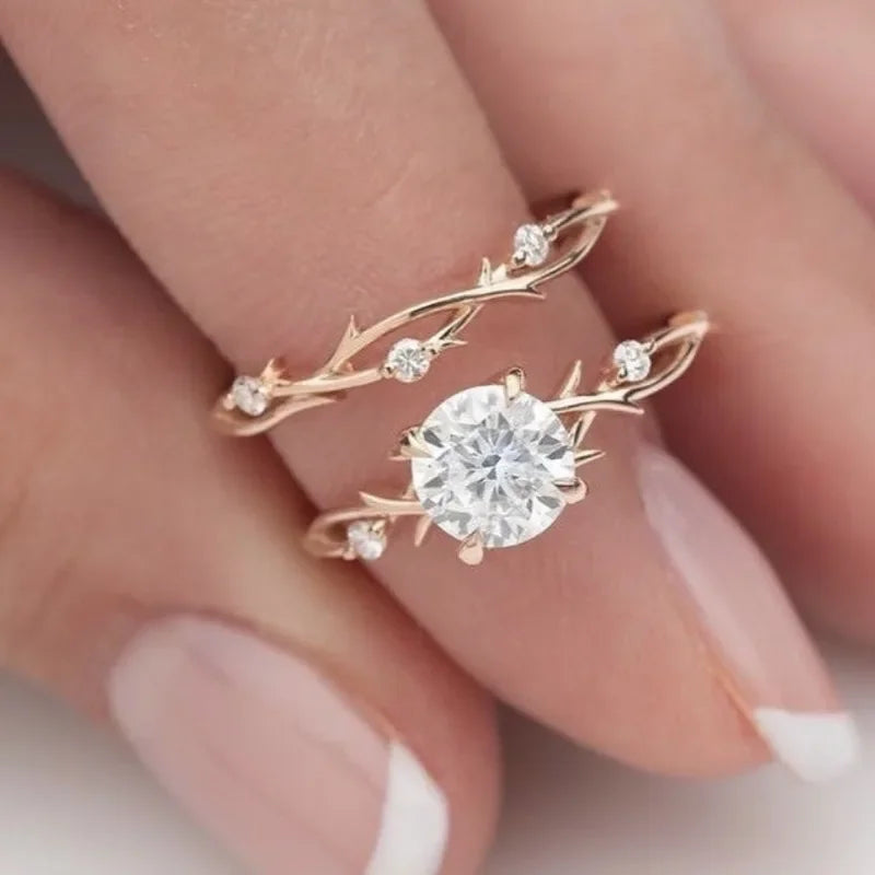 Charm Round Flower Geometry Gold Color Rings for Women Set Fashion Metal Inlaid White Stones Ring Jewelry Luxlife Brands