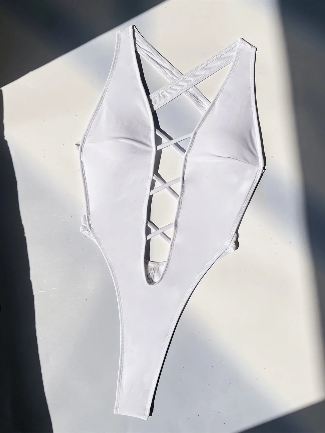 sexy solid cross backless swimsuit one piece bikini thong swimwear bodysuits women biquini bathing suits black and white 2 color Luxlife Brands