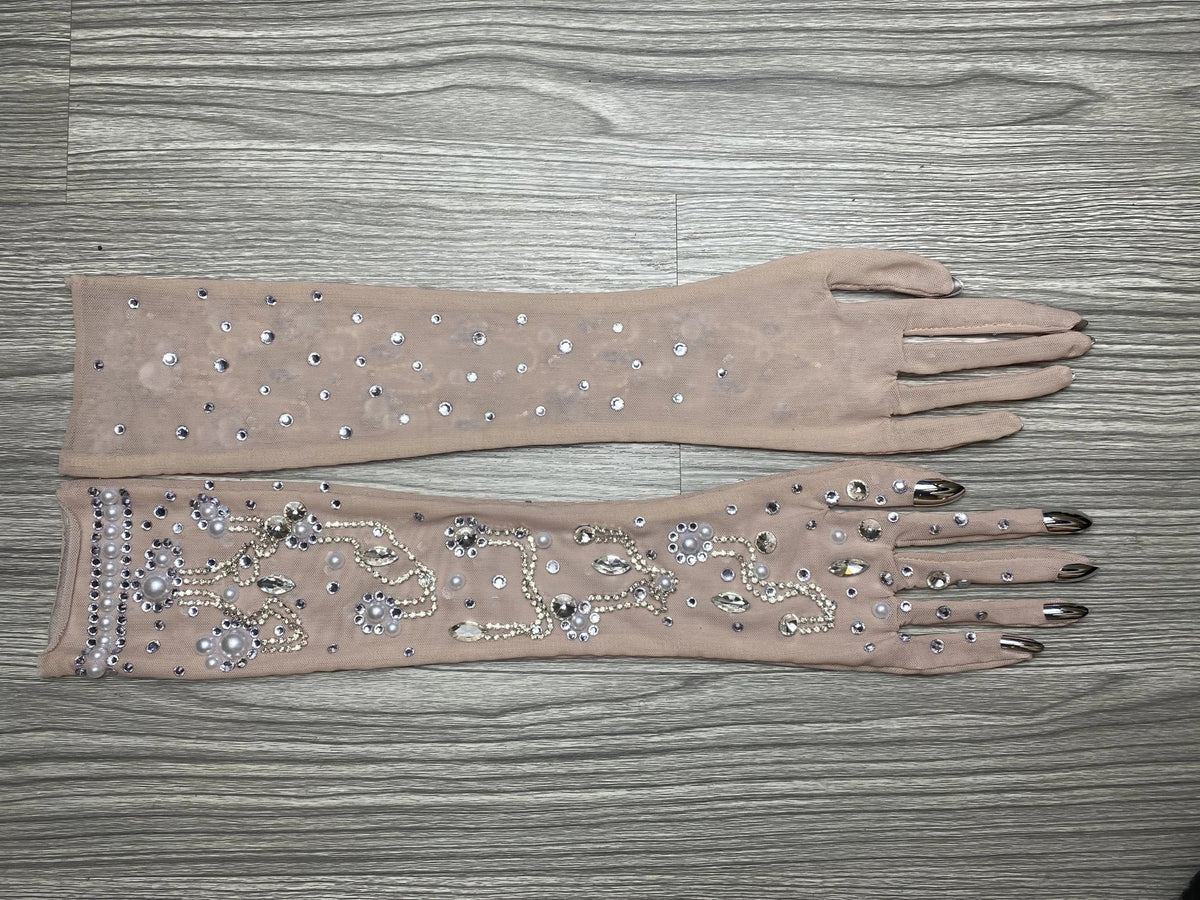 The Stardust Illusion Rhinestone Gloves – Luxury Crystal Mesh Opera Gloves