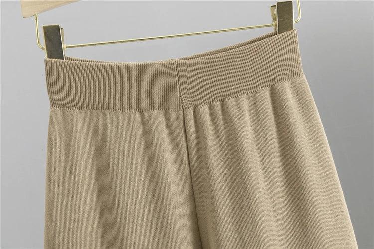 Autumn Winter Women Knit 2 Piece Set New Large Gold Button V-neck Cardigan Coats+High Waist Baggy Wide Leg Pants Sweater Suits Luxlife Brands