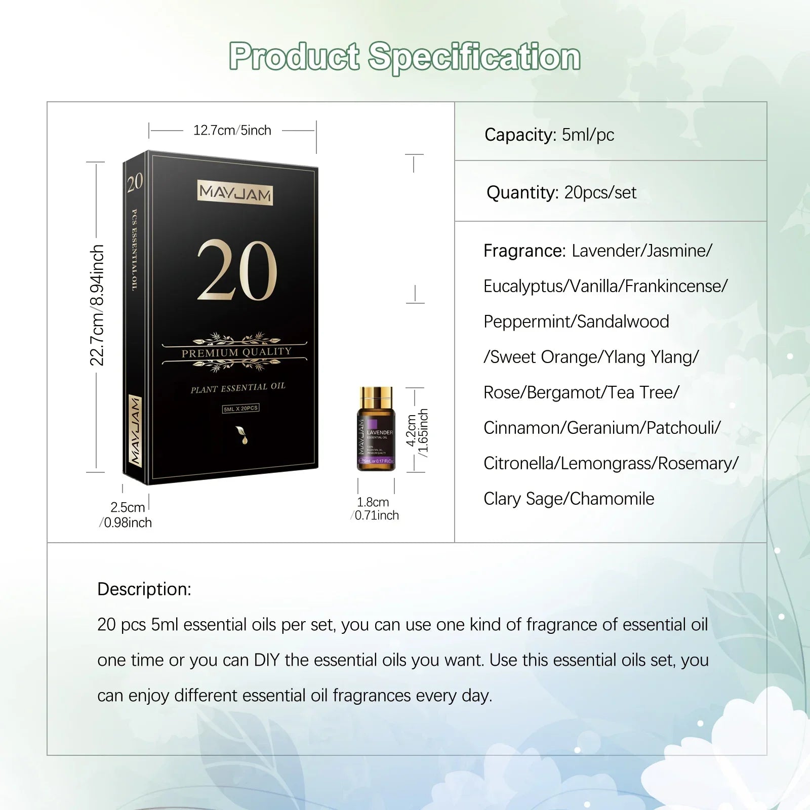 MAYJAM Pure Natural Essential Oils 20pcs Kits Gift Box Sandalwood Lemongrass Lavender Bergamot Eucalyptus Rosemary For Diffuser Luxlife Brands