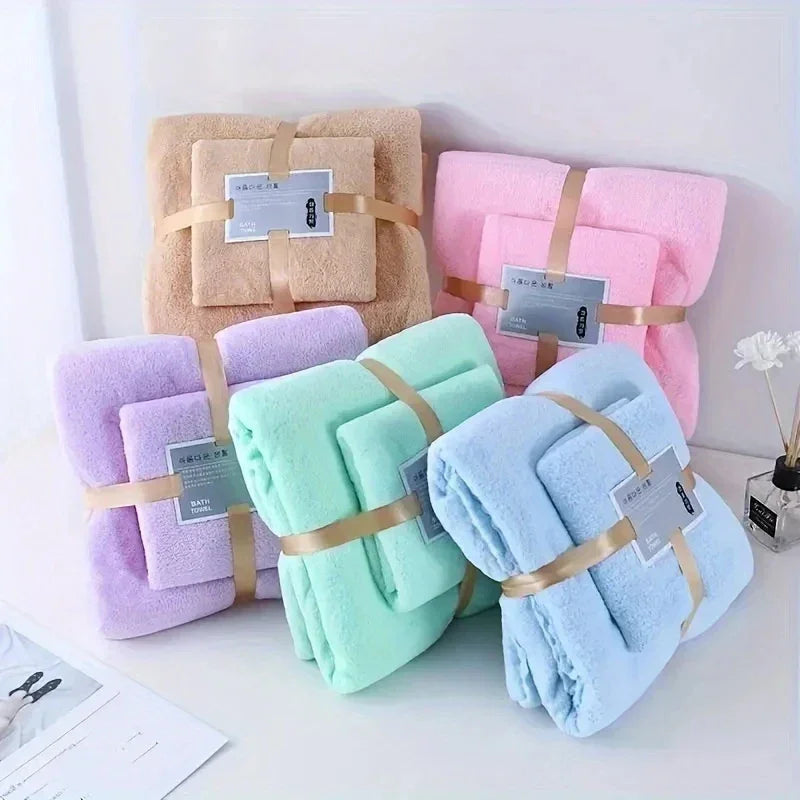 2PC Bath Towels Set Super Soft Highly Absorbent Quick-drying Coral Velvet Bath Towel For Adults Hotel & Spa Use Luxlife Brands