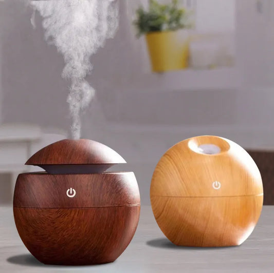 USB Aromatherapy Cool Mist Maker Dorm Room Essentials Wooden Grain Humidifier Colorful Night Light Diffuser LUXLIFE BRANDS