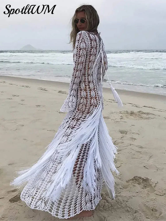Resort White Crochet Maxi Dress LUXLIFE BRANDS