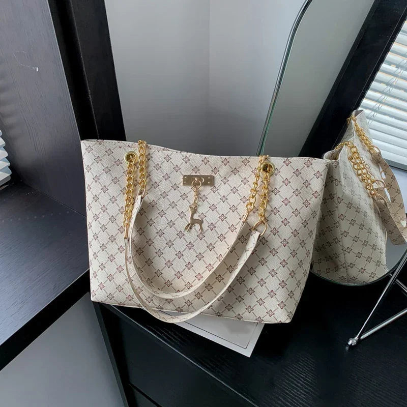 New Presbyopia Handbag Texture Soft Leather Large Capacity Tote Women Bag With Hanging Accessories Shoulder Bag Luxlife Brands