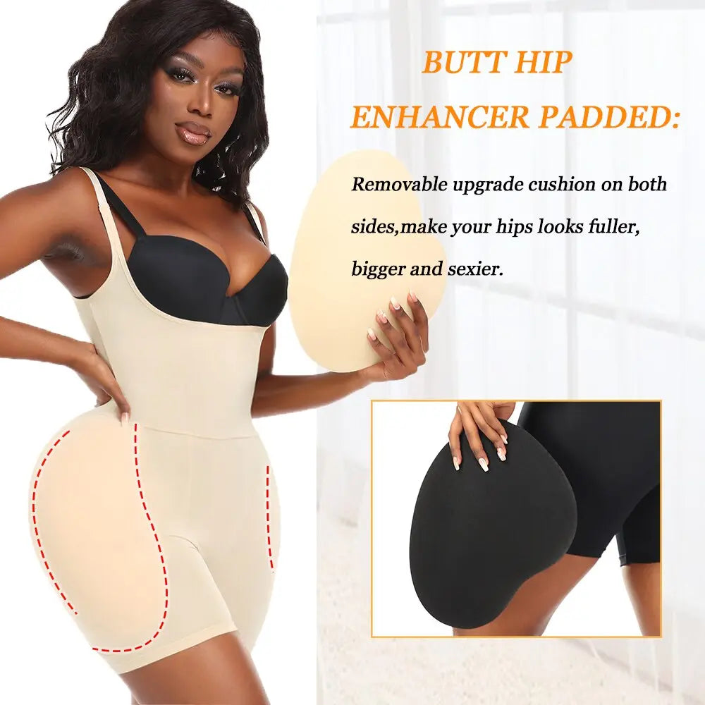 SEXYWG Hip Shapewear Bodysuit Women Body Shaper Butt Lifter Bodysuit Tummy Control Hip Enhancer Push Up Bodysuit with Hip Pads