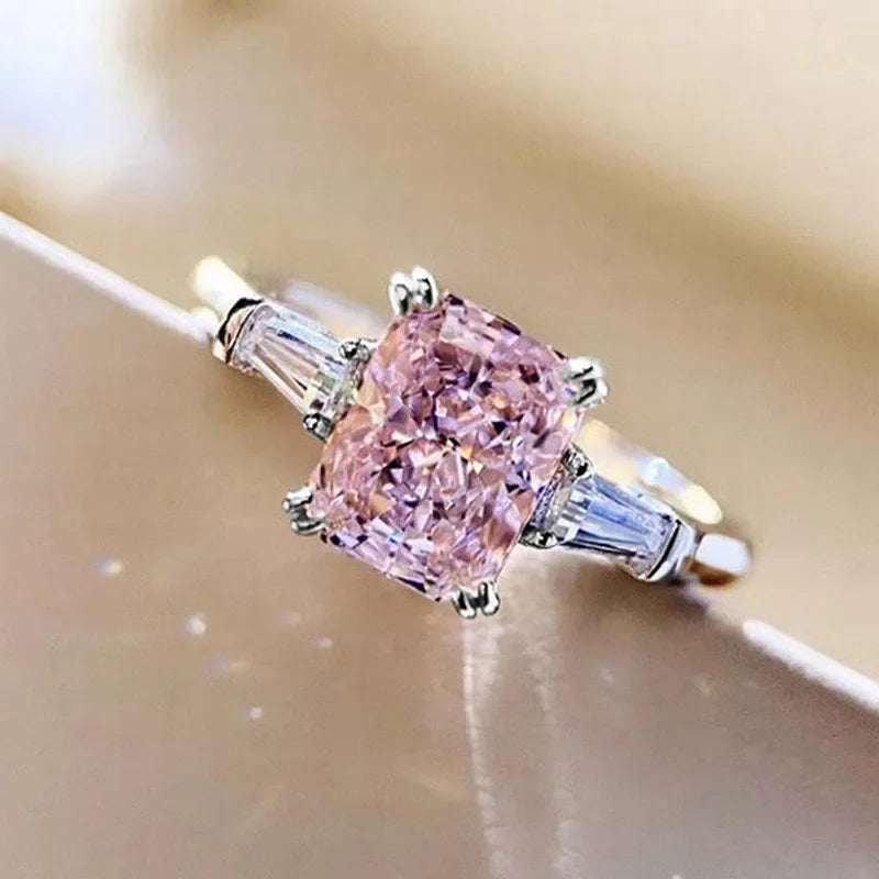 Square Pink Cubic Zirconia Wedding 925 Sterling Silver Rings for Women Romantic Bridal Marriage Party Rings Fashion Jewelry Luxlife Brands