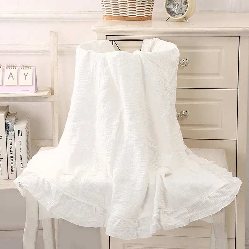 INS Ruffled Muslin Baby Swaddle Blankets for New Born Infant Bedding Organic Baby Accessories Newborn Receive Blanket Cotton Luxlife Brands