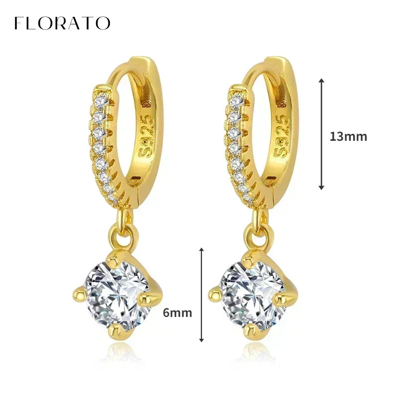 Luxury white crystal zircon earrings 925 sterling silver ear needles Hoop gold earrings For women Fashion Luxury Wedding Jewelry Luxlife Brands