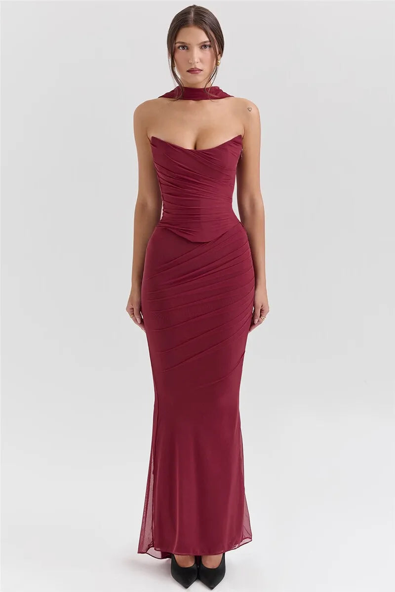 Elegant Wine Strapless Maxi Skirt Set Luxlife Brands