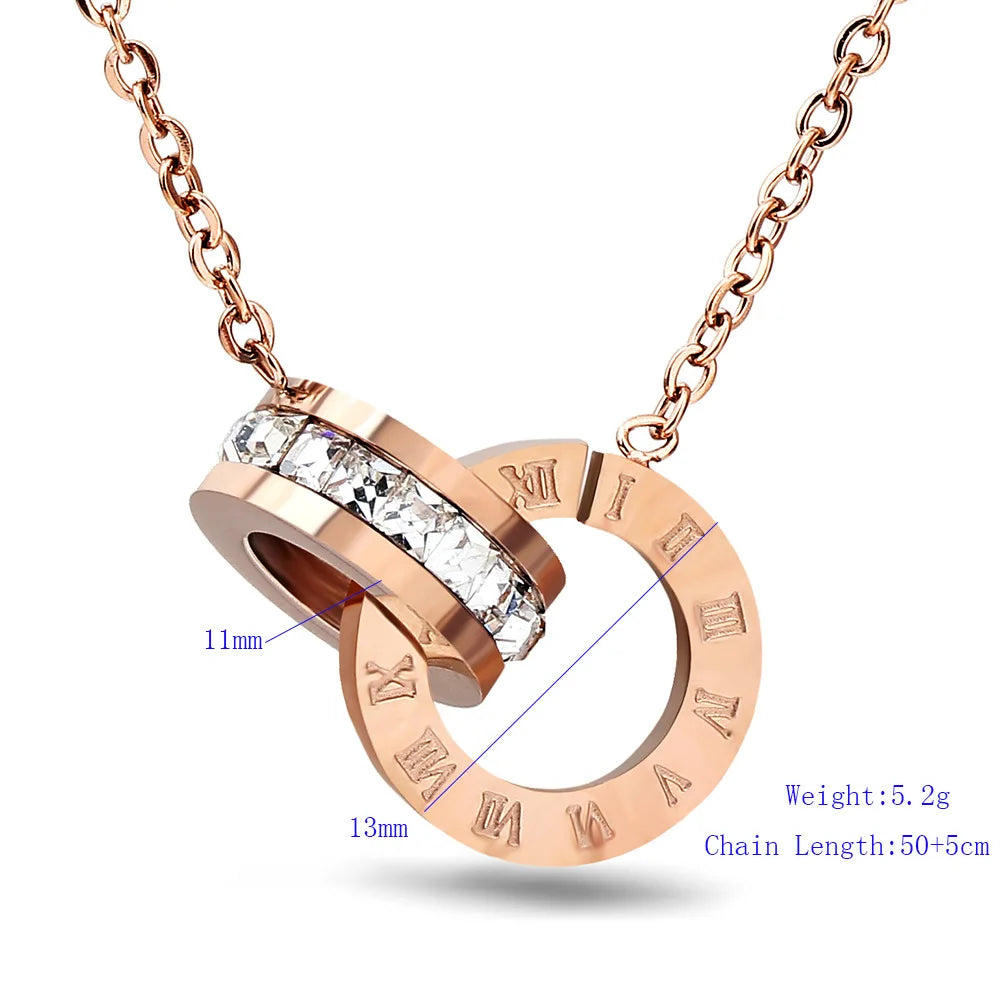 Fairladyhood Lucky Roman Digital Pendant Necklace Set Stainless Steel Clavicle Pendant Fashion Wild Stainless Steel Jewelry Set Luxlife Brands
