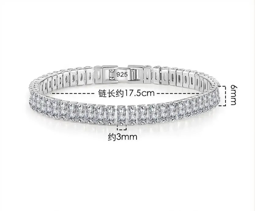 Double Row Moissanite Tennis Bracelet 3mm White Gold Plated Sterling Silver Lab Diamond with GRA Bracelet For Women Men Luxlife Brands