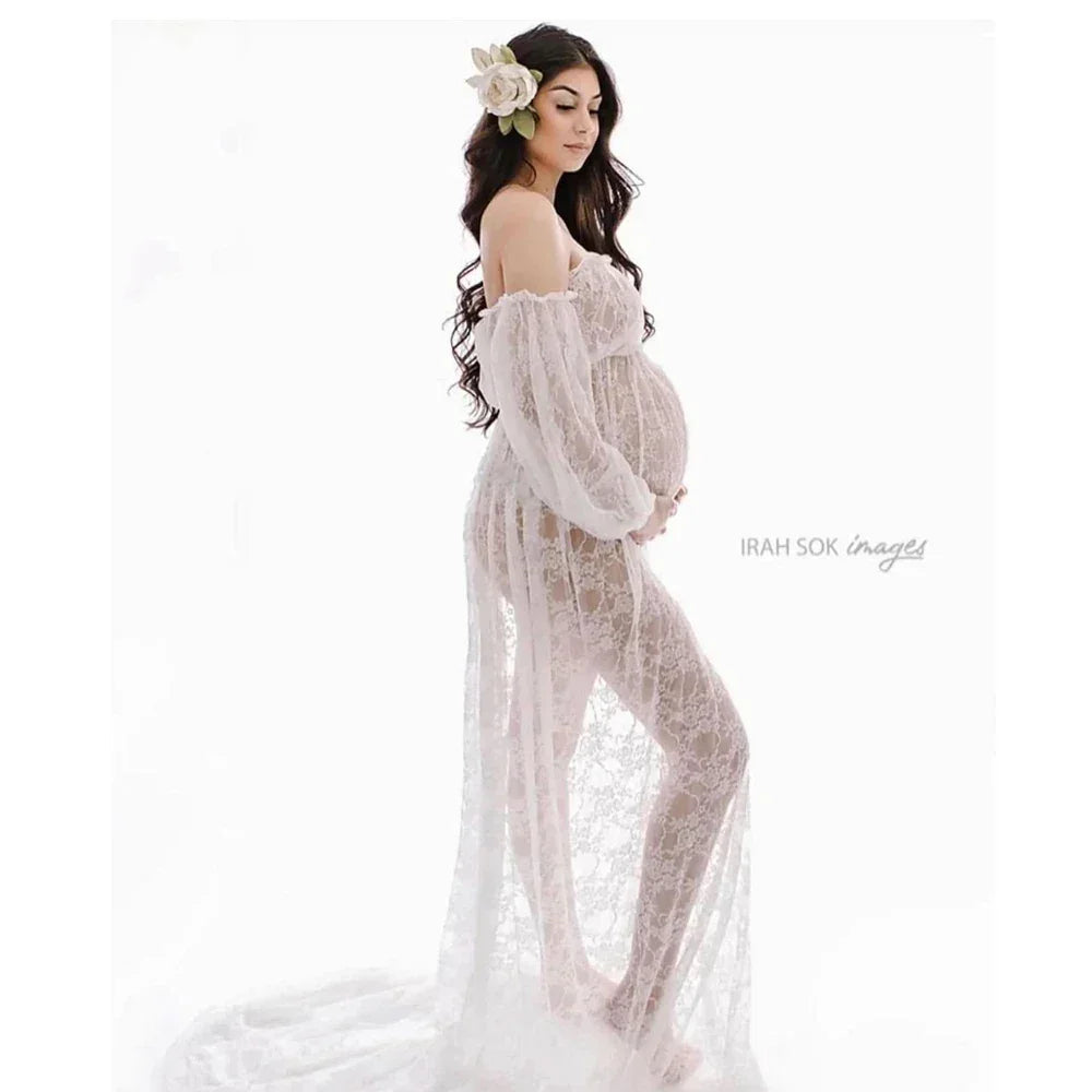 Maternity Photo Shoot Mesh Lace Maxi Dress Luxlife Brands