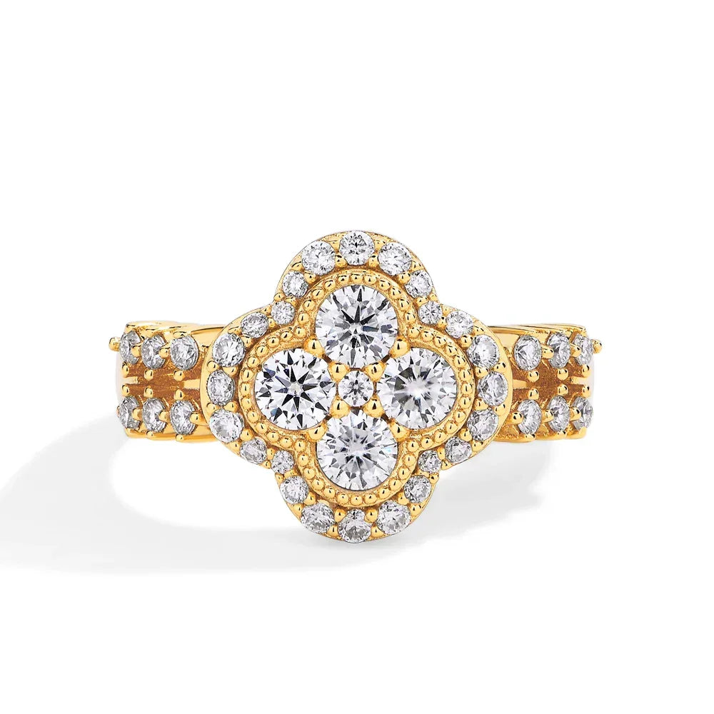 Four Leaf Moissanite 18k White Gold Plated Diamond Ring Luxlife Brands
