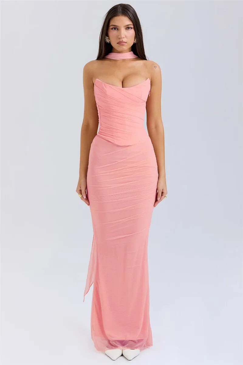 Elegant Wine Strapless Maxi Skirt Set Luxlife Brands
