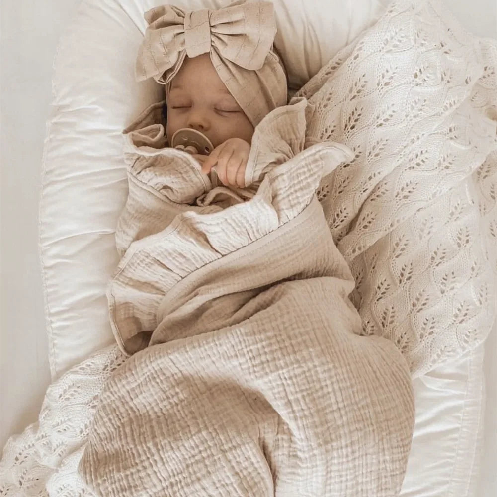 INS Ruffled Muslin Baby Swaddle Blankets for New Born Infant Bedding Organic Baby Accessories Newborn Receive Blanket Cotton Luxlife Brands