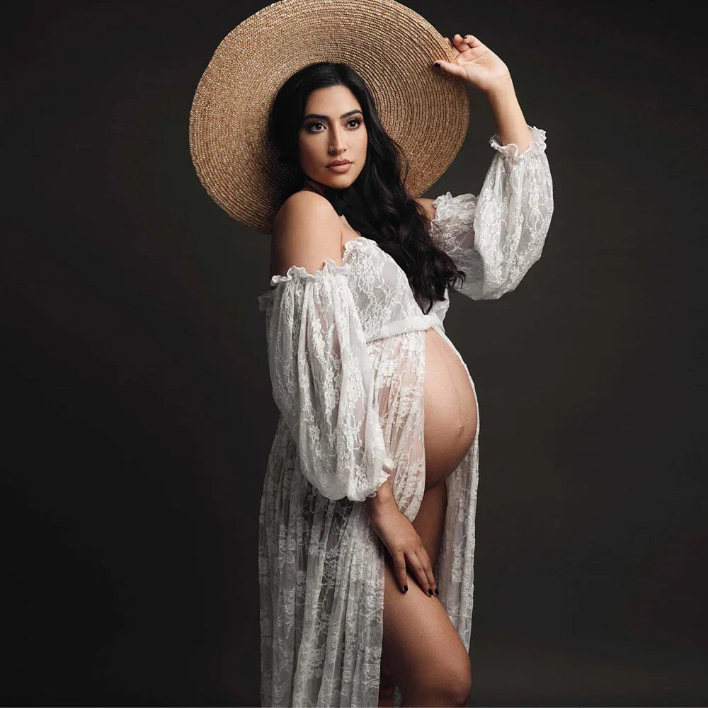 Maternity Photo Shoot Mesh Lace Maxi Dress Luxlife Brands