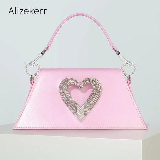 Lux Heart Shaped Bling Satin Handbag LUXLIFE BRANDS