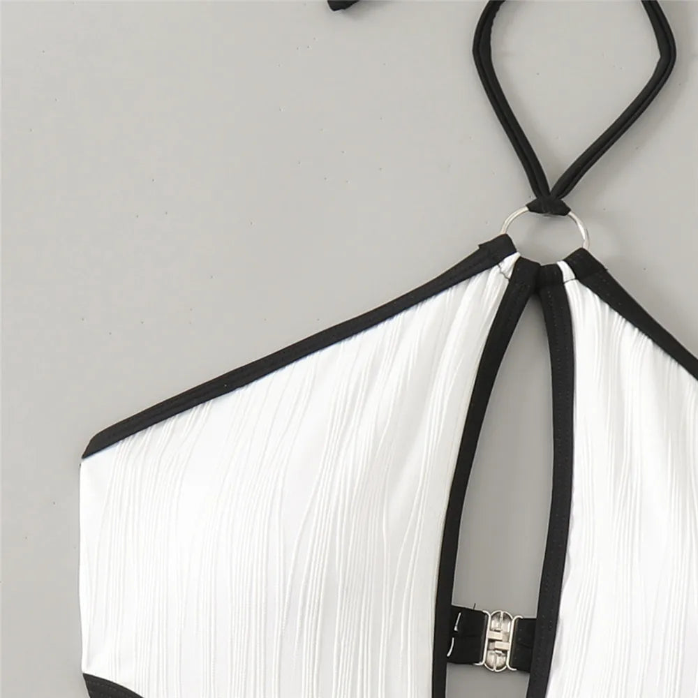 Sexy White Backless Swimwear Women 2024 One Piece Swimsuit Hollow Out Monokini Bathing Suit String Halter Swimming Wear Bather Luxlife Brands