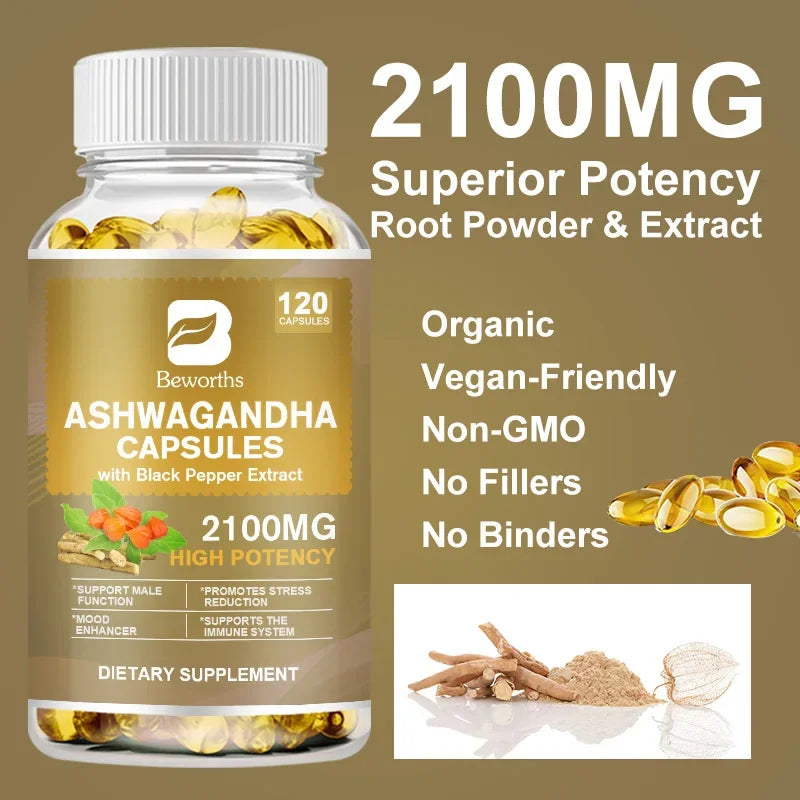 BEWORTHS Ashwagandha Root Extract Capsule Help Sleep Improve Sleep Quality Calm Down Emotions Relieve Anxiety Mood Health Luxlife Brands