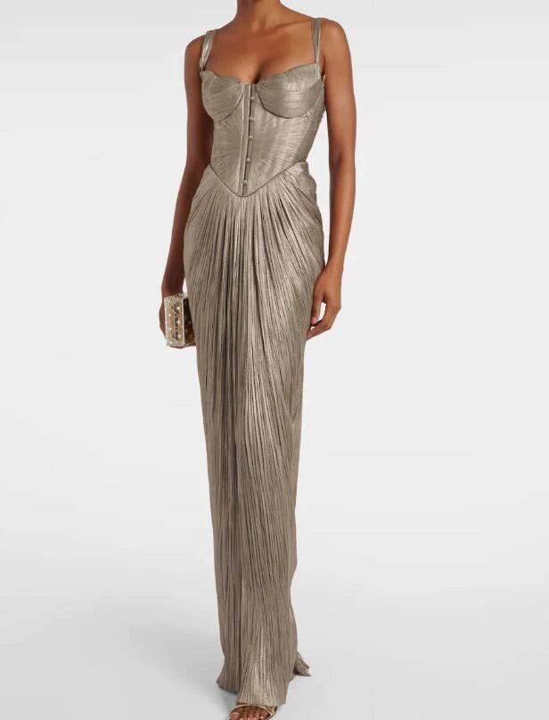 Antique Gold Low Back Lace-Up Party Dress Luxlife Brands