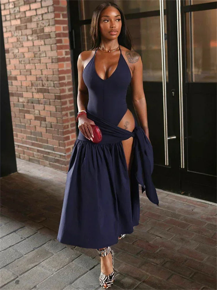 Tossy 2 Piece-Set Female V-Neck Jumpsuit Outfits Sexy Lace-Up Pleated High Waist Skirt Sets For Women White Bandage Outfits 2024 Luxlife Brands