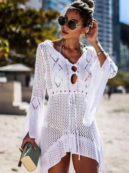 2023 Summer Women Beachwear Sexy White Crochet Tunic Beach Wrap Dress Woman Swimwear Swimsuit Cover-ups Bikini Cover Up #Q719 LUXLIFE BRANDS