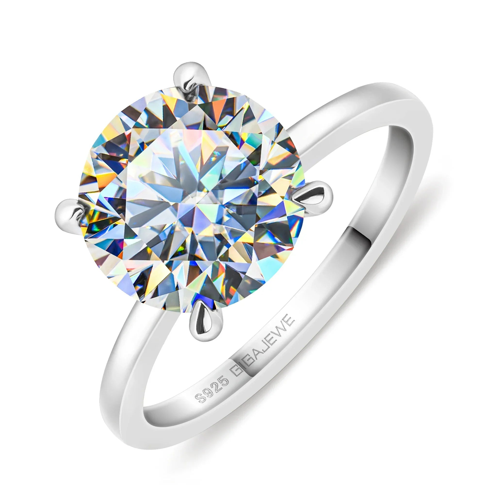 GIGAJEWE BIG 4.0ct Moissanite Super Shiny Round Cut Simplic 18K Plating Silver Ring Diamond Test Passed Fashion Woman Girl Gift Luxlife Brands