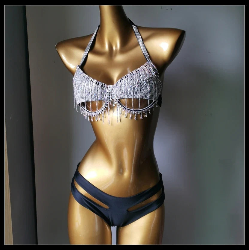 The Venus Vacation Tassel Bikini – Luxe Rhinestone Fringe Showgirl Set