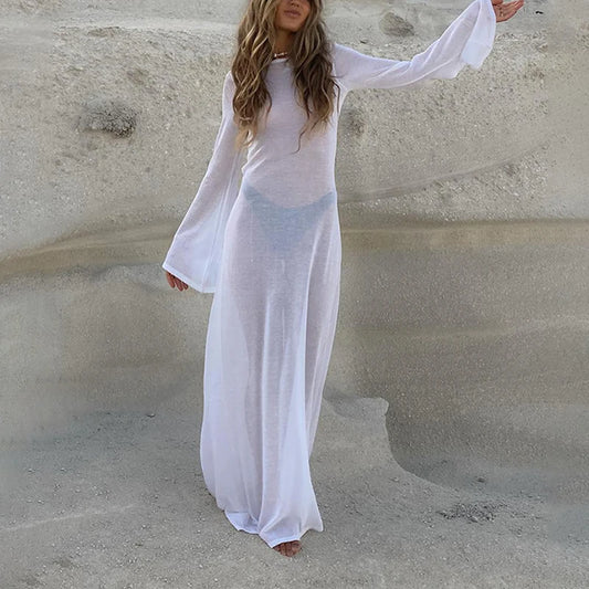 Women's Beachwear White Beach Dress Bikini Cover Up LUXLIFE BRANDS