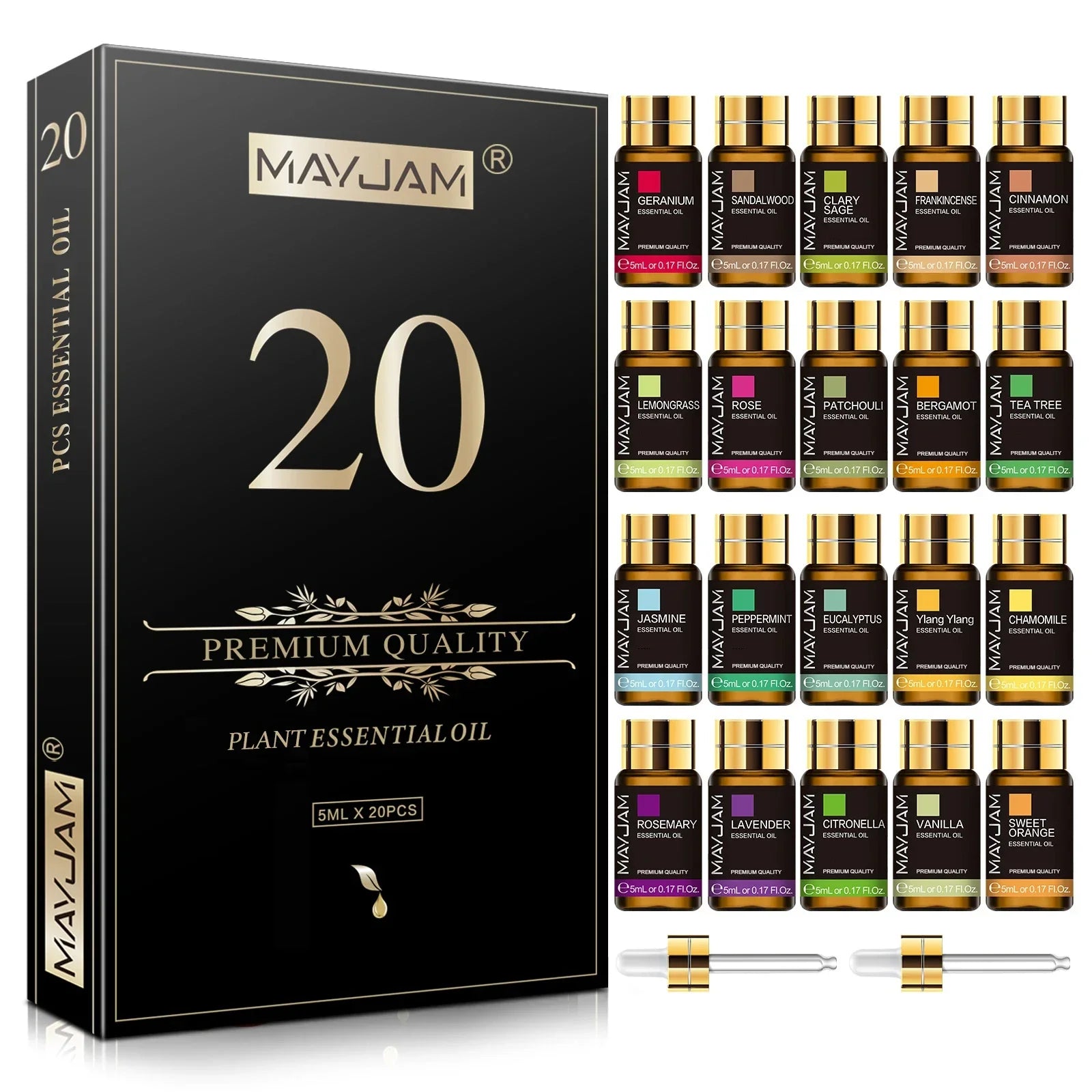 MAYJAM Pure Natural Essential Oils 20pcs Kits Gift Box Sandalwood Lemongrass Lavender Bergamot Eucalyptus Rosemary For Diffuser Luxlife Brands