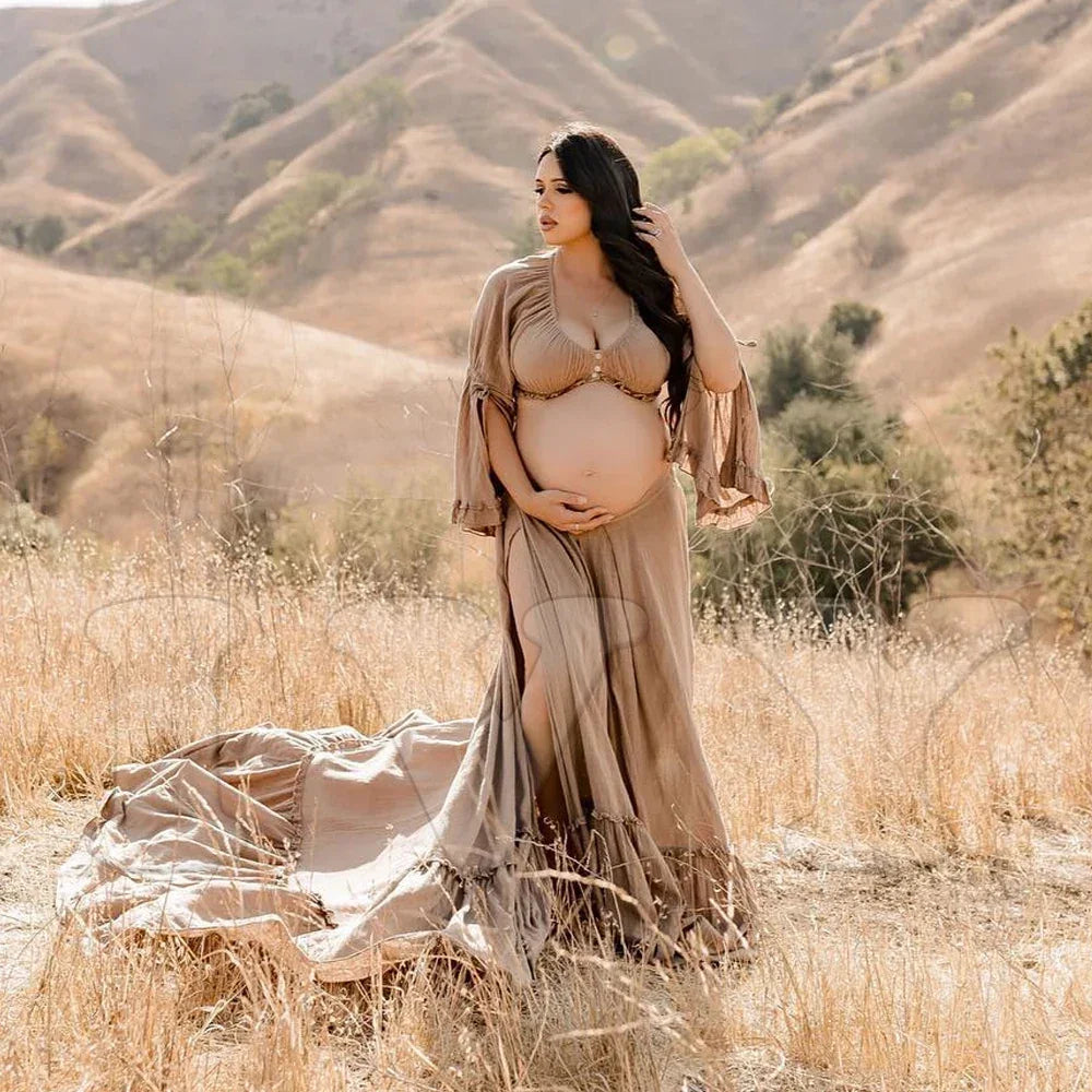 Bohemian Cotton Photo Shoot Pregnancy 2 Pc Gown Luxlife Brands