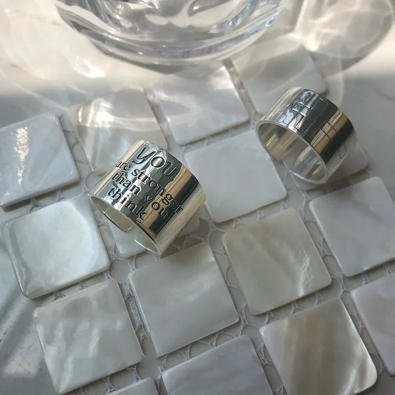Real 925 Sterling Silver Personality Wide Letters Adjustable Retro Ring Fine Jewelry For Women Party Elegant Accessories Luxlife Brands