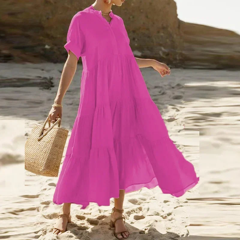 Summer Bohemian Dresses For Women V Neck Casual Long Dress Plus Size Women Elegant Party Dress Solid Maxi Dresses Luxlife Brands