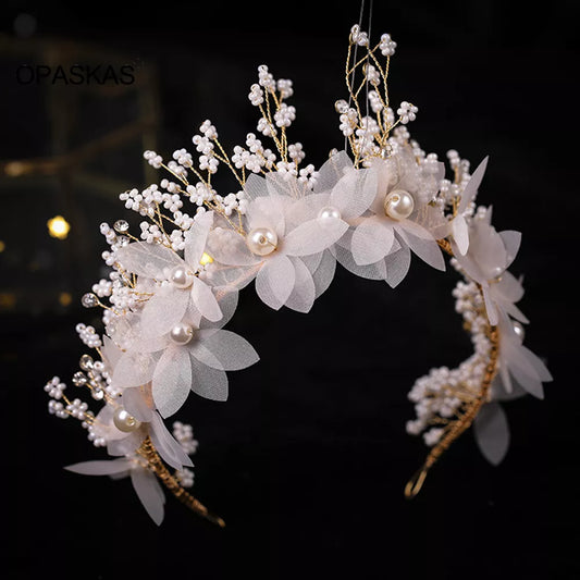 Tiaras Earring Sets Wedding Hair Accessories For Women Flower Rhinestone Pearl Headbands Dangler Princess Bridal Crowns Jewelry LUXLIFE BRANDS