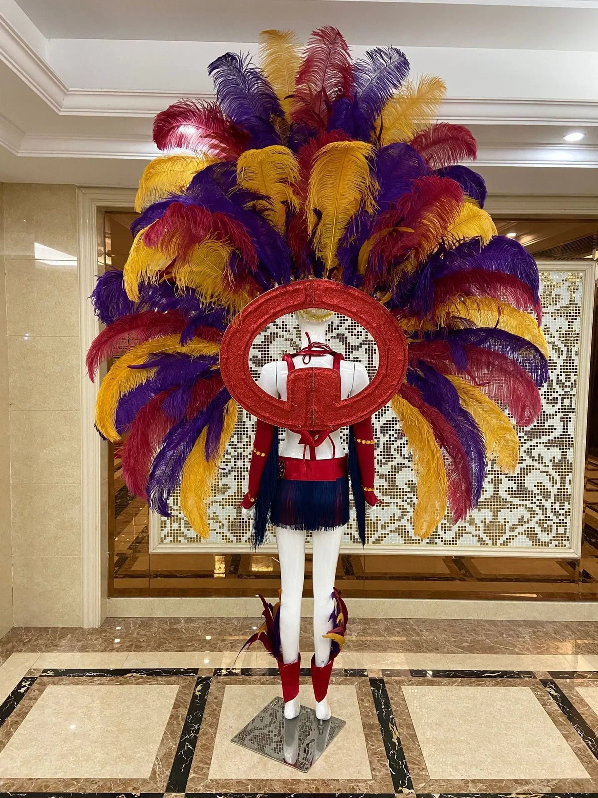 Regal Feathered Backpiece and Rhinestone Costume Set