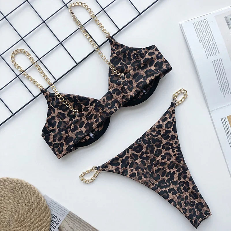 Sexy Metal Chains String High Cut One Piece Swimsuit Women Swimwear Female Monokini Tummy Cut Out Bathing Suit Swim Beach Wear Luxlife Brands