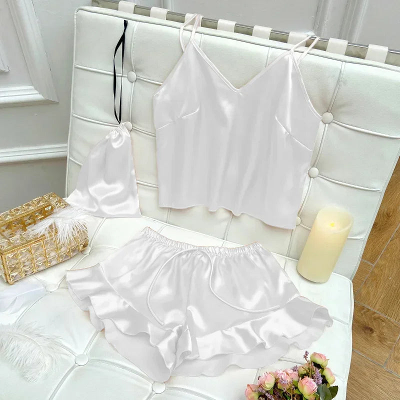 Fashion Sexy Underwear Set Women's 2 Pieces Sleepwear Pyjamas Silk Satin Bellyband Cami Top and Shorts Pajamas for Women Pijamas Luxlife Brands