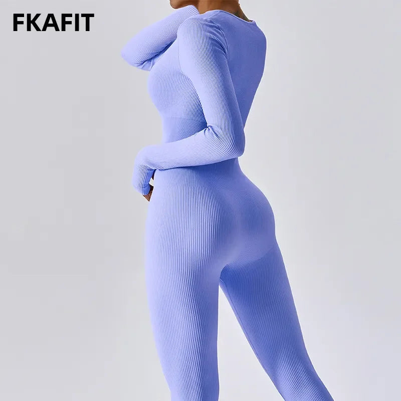 Long Sleeve Ribbed Yoga Jumpsuit LUXLIFE BRANDS