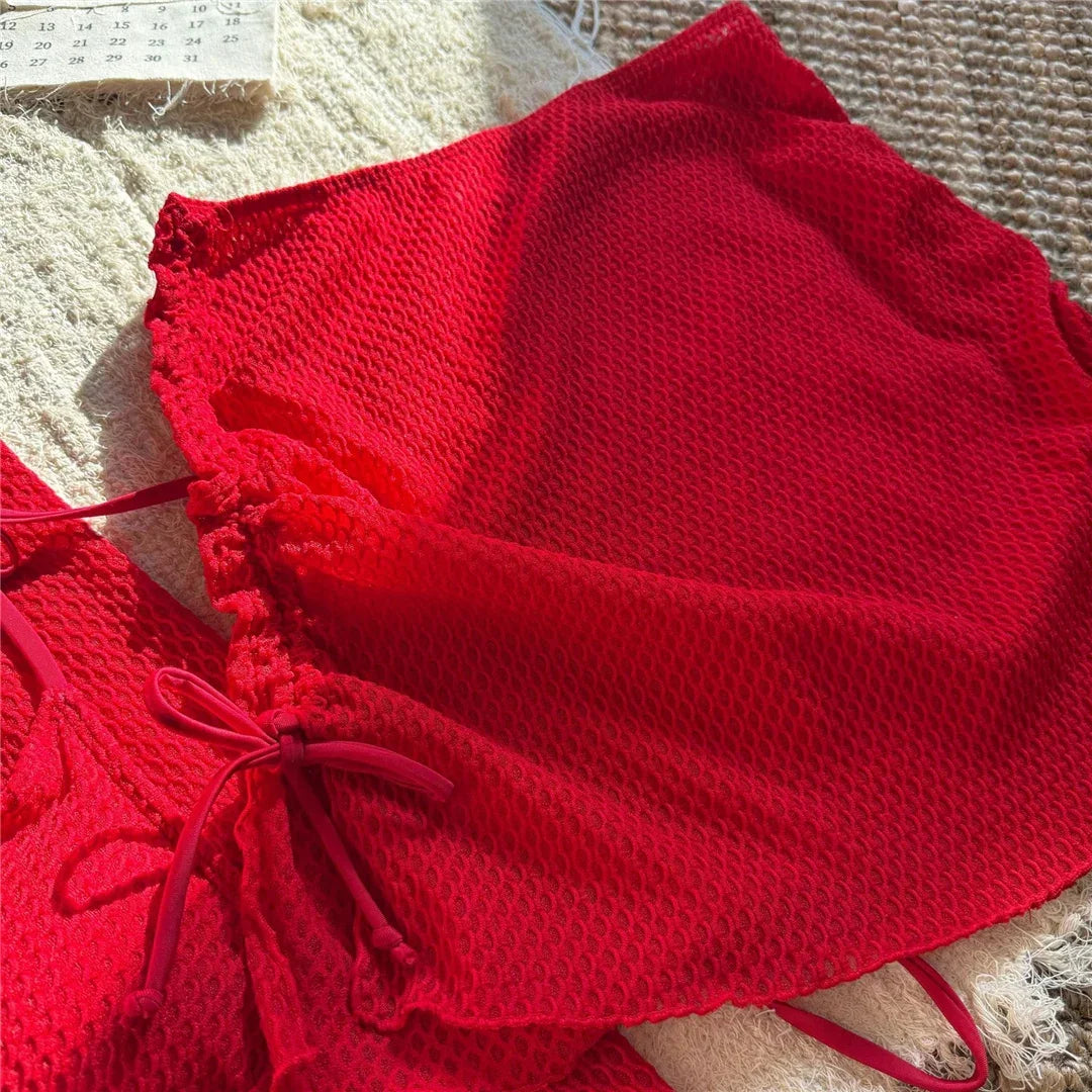 2025 Long Sleeve With Skirt Halter Bikini Women Swimwear Female Swimsuit Four-pieces Bikini set Bather Bathing Suit Swim V6358 Luxlife Brands