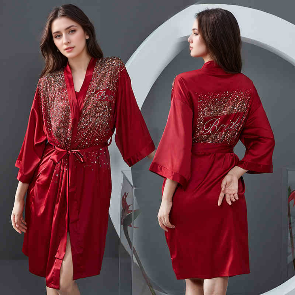 Luxurious Rhinestone Satin Custom Bridal and Bridesmaid Robe – Sparkling Elegance for Weddings SelenaHuanStudio