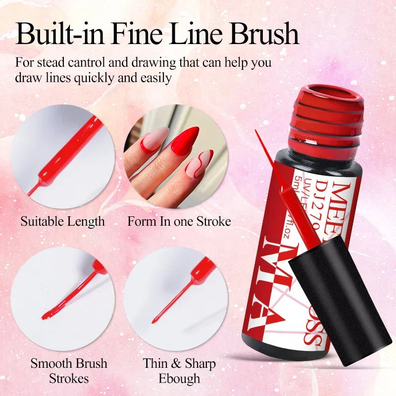 MEET ACROSS 5ml Liner Nail Gel Polish 28 Colors Black White French Pull Line Painting Varnish For UV Nails Art Design Manicure LUXLIFE BRANDS