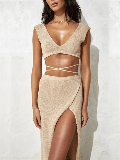 Summer Beach Bikini Top & Maxi Skirt LUXLIFE BRANDS