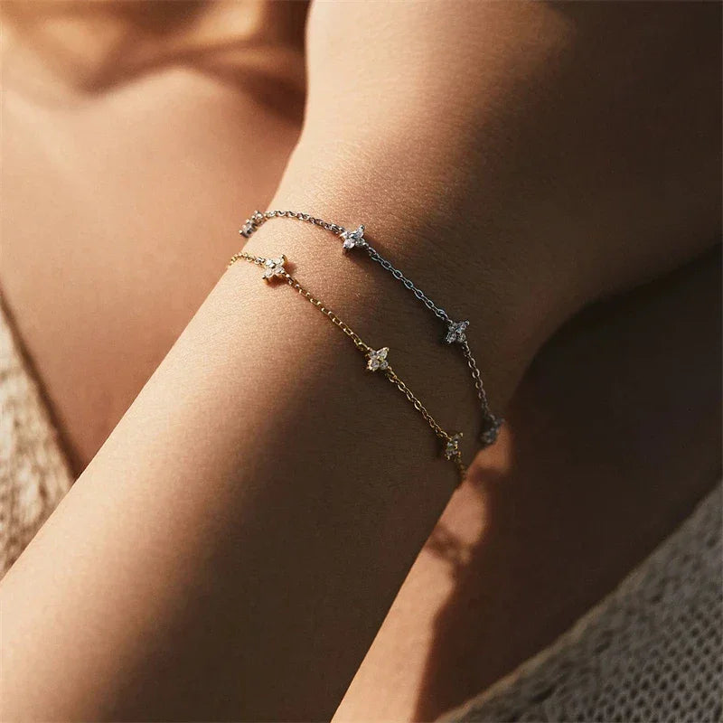 2024 New Crystal Flower Stainless Steel Bracelet Women Fashion Personality Korean Bracelet Jewelry Accessories Anniversary Gift Luxlife Brands