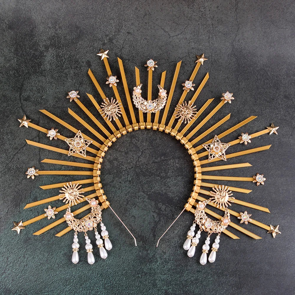 Sunburst Spike Sun Crown-Moon Star Greek Goddess Gold Halo Headband