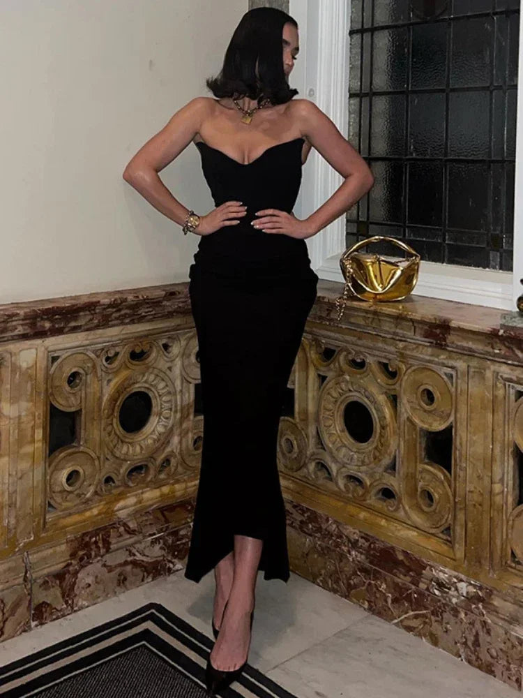 Goddess Black Sexy V-neck Maxi Dress LUXLIFE BRANDS