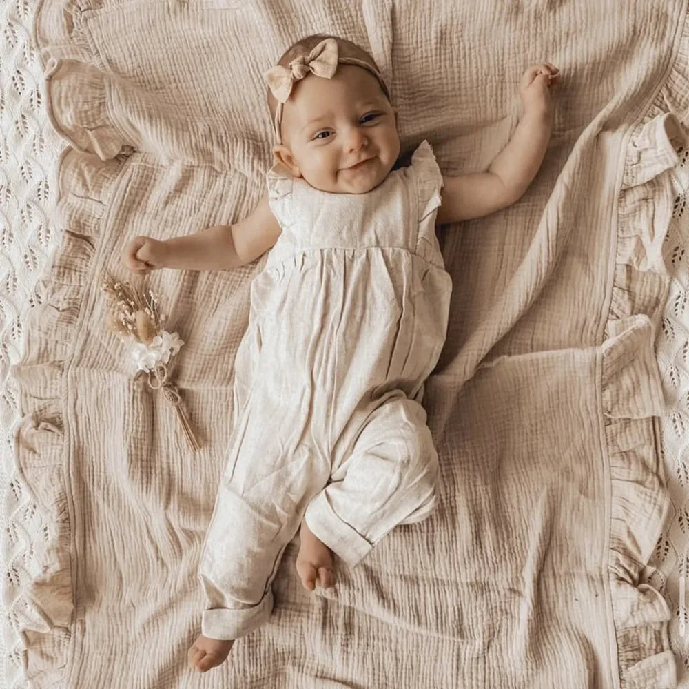 INS Ruffled Muslin Baby Swaddle Blankets for New Born Infant Bedding Organic Baby Accessories Newborn Receive Blanket Cotton Luxlife Brands