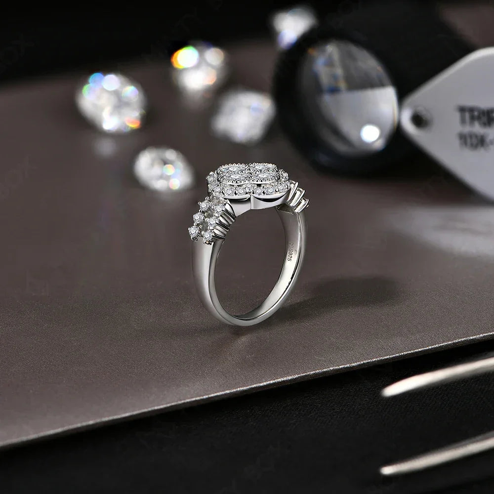 Four Leaf Moissanite 18k White Gold Plated Diamond Ring Luxlife Brands