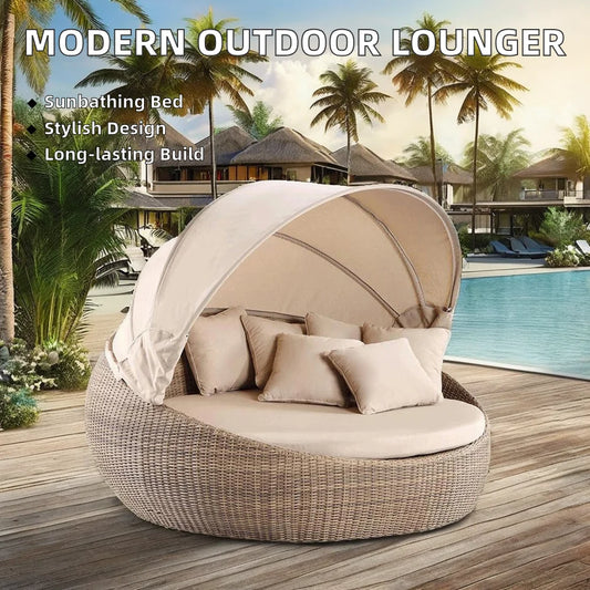 Modern Outdoor Garden Furniture Set Sun Lounger Couch Bed Protective Cover Five Color Options Rattan Wicker Metal Protective